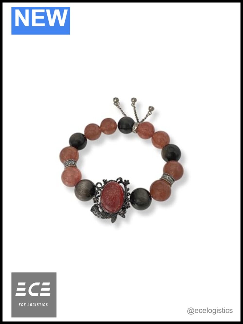 Strawberry Crystal Silver Obsidian Healing Bracelets for Women
